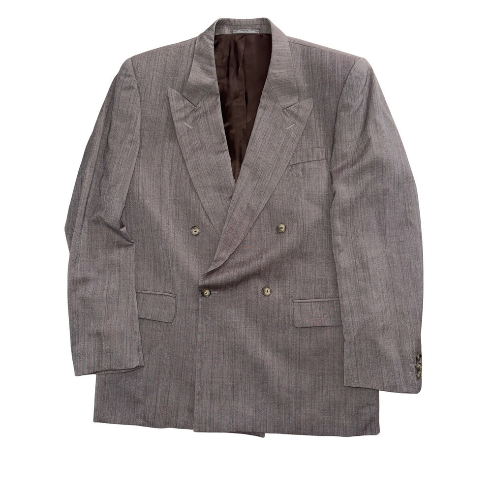 Yves Saint Laurent Mens Double Breasted Wool Blazer Grey Brown Pinstripe Italy